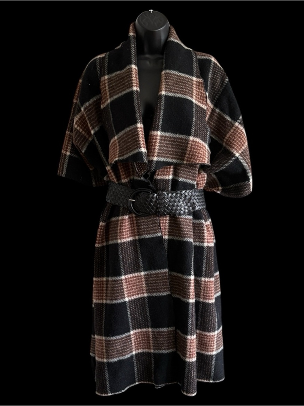 🐑 Vintage Plaid Wool Blanket Poncho, One Size